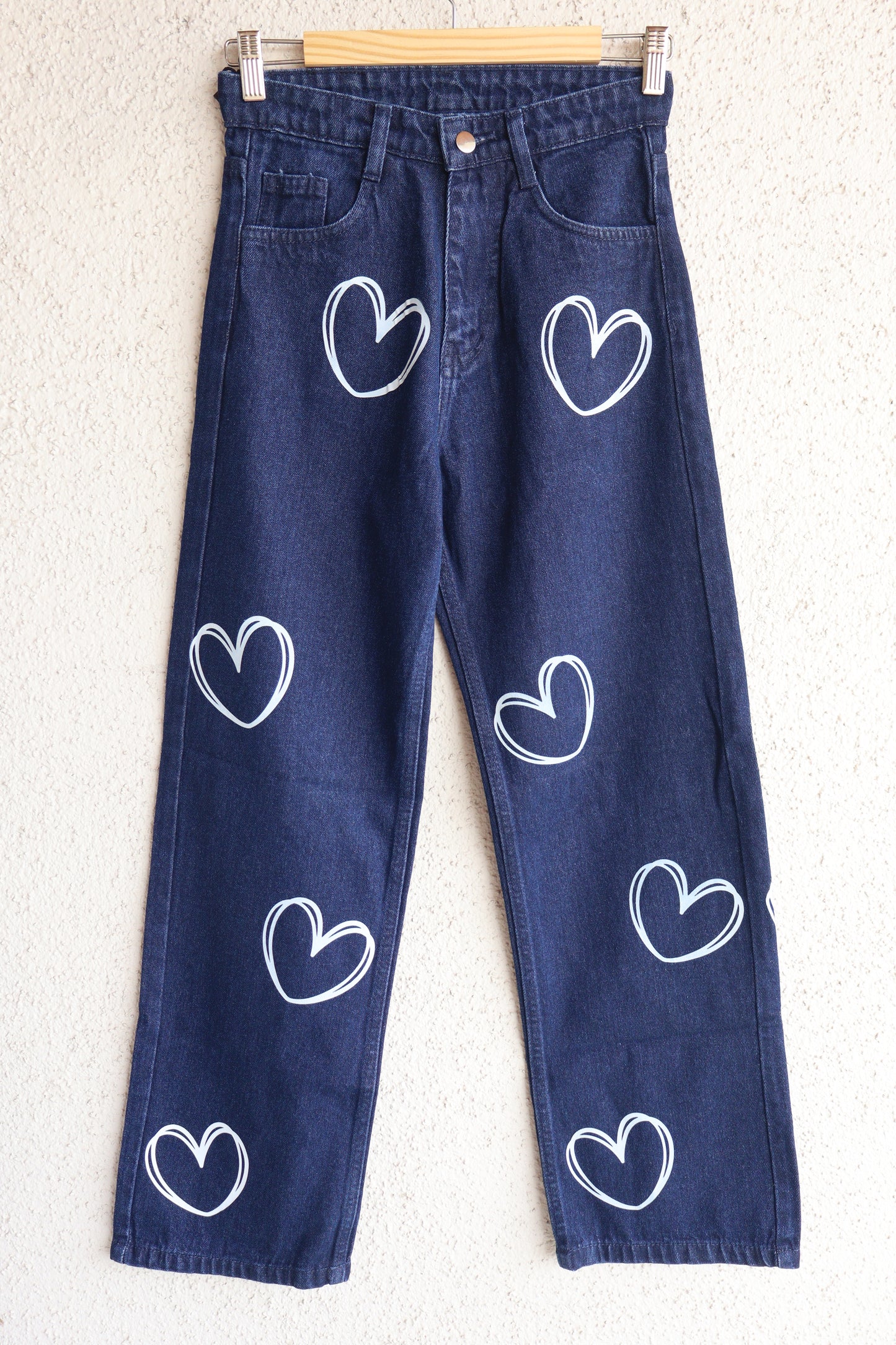 Trendy Heart Design Wide Leg Jeans