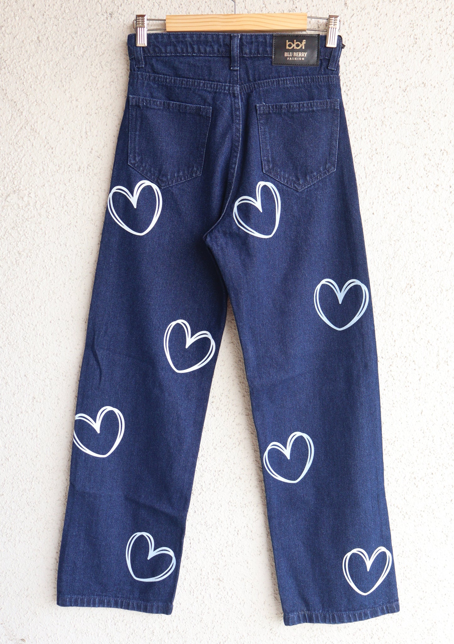 Trendy Heart Design Wide Leg Jeans