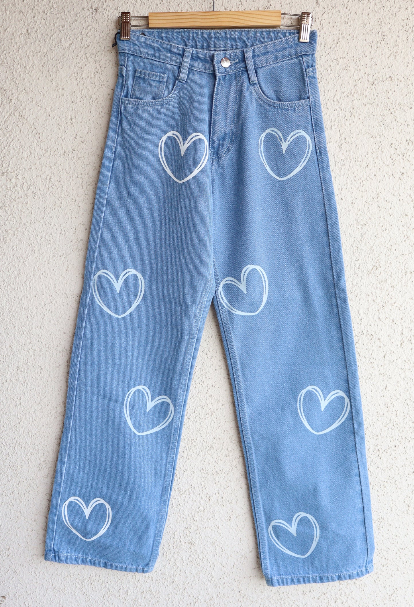 Trendy Heart Design Wide Leg Jeans
