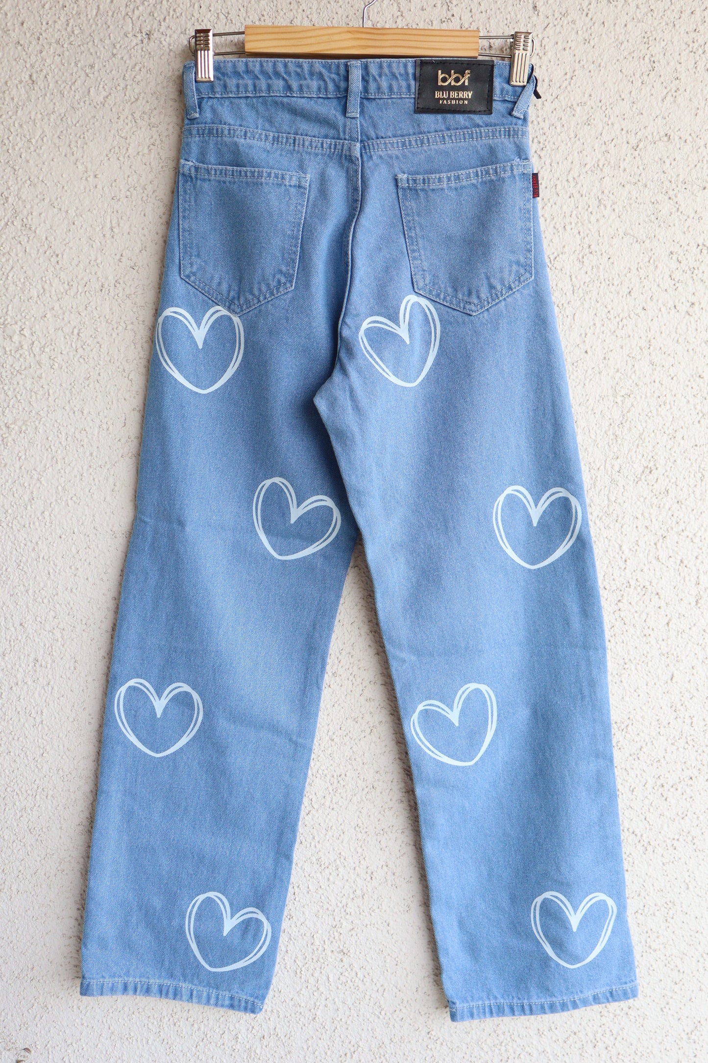 Trendy Heart Design Wide Leg Jeans
