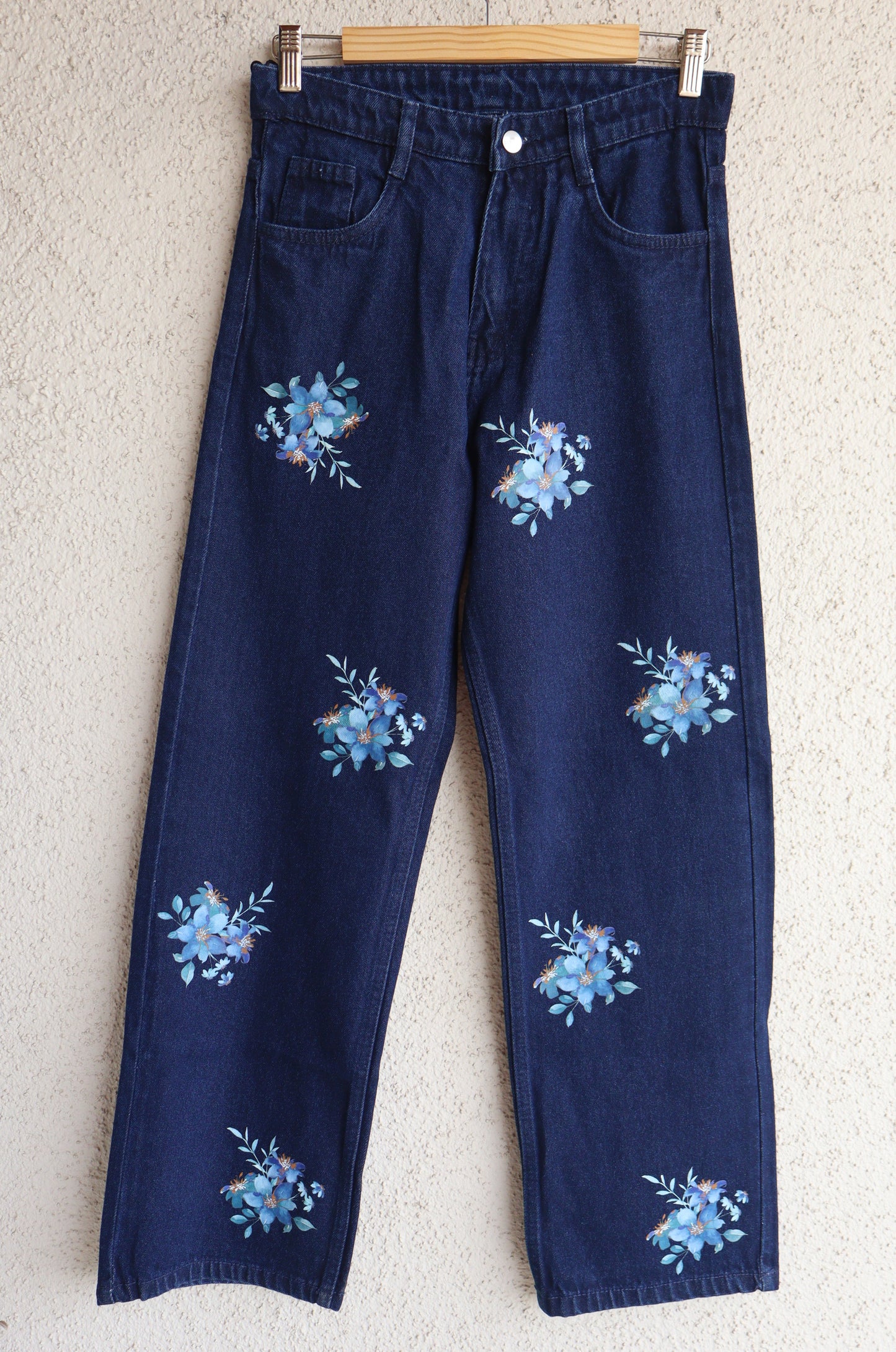 Trendy Blue Flower Jeans