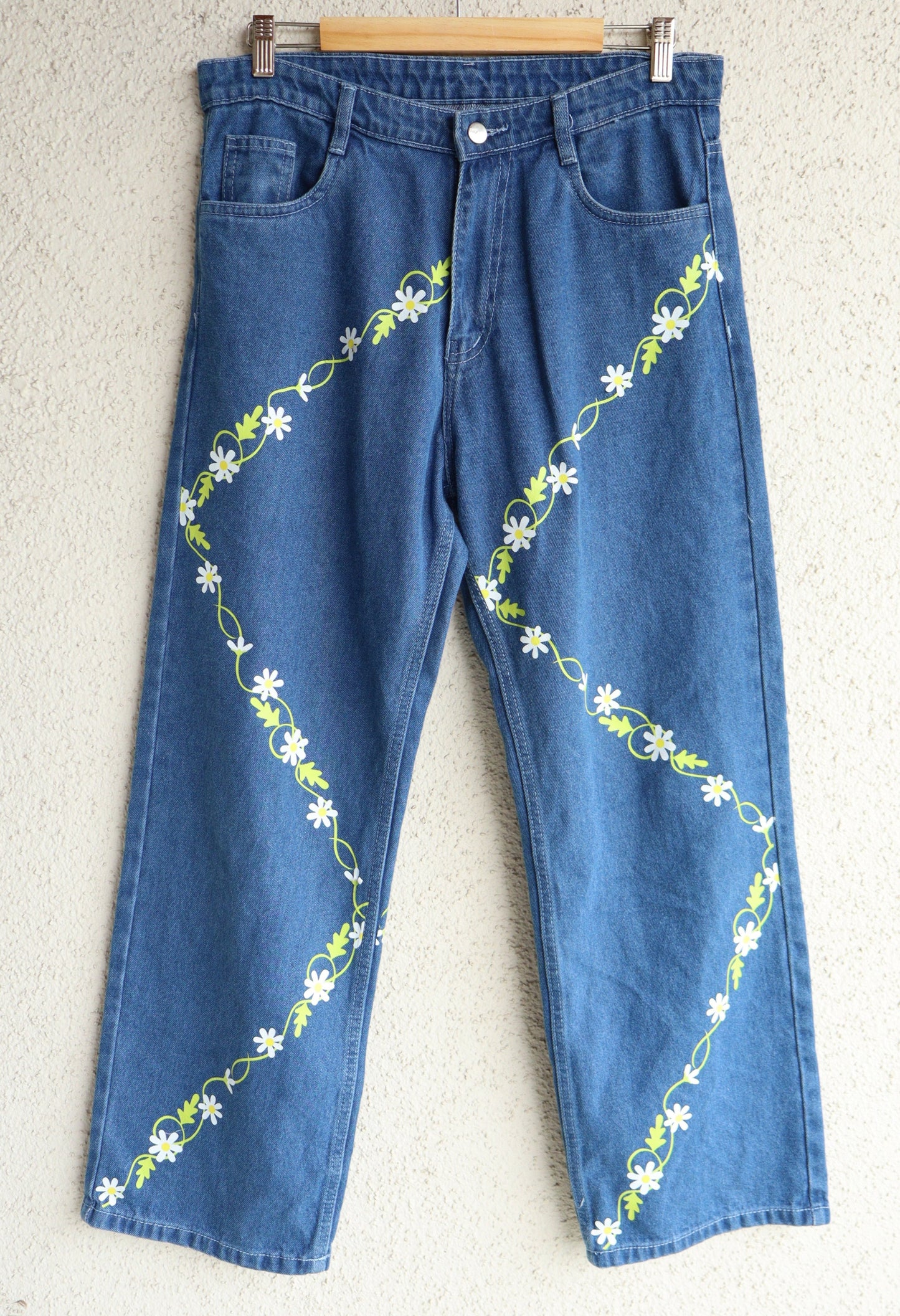 Trendy Flower Vine Wide Leg Jeans