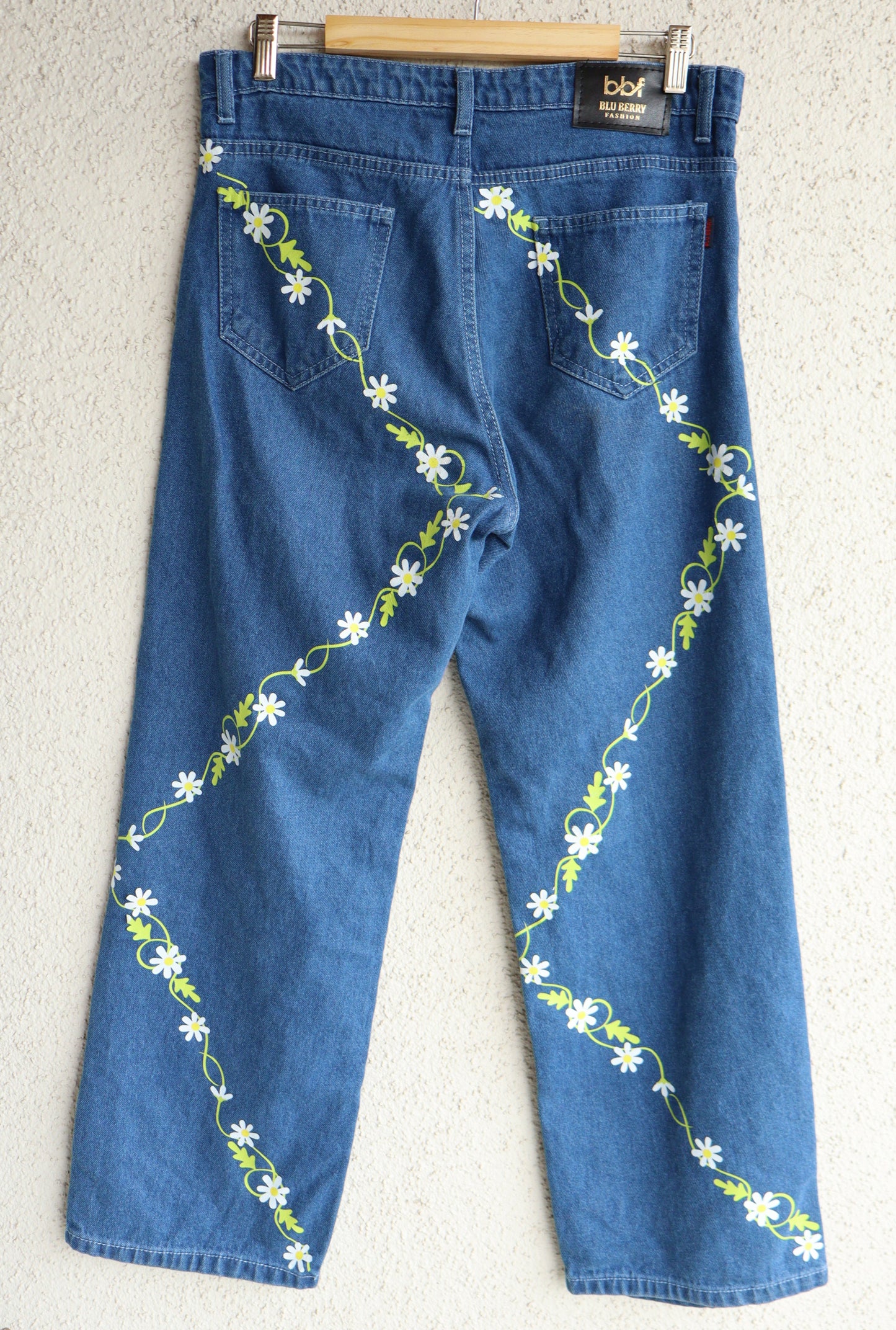 Trendy Flower Vine Wide Leg Jeans