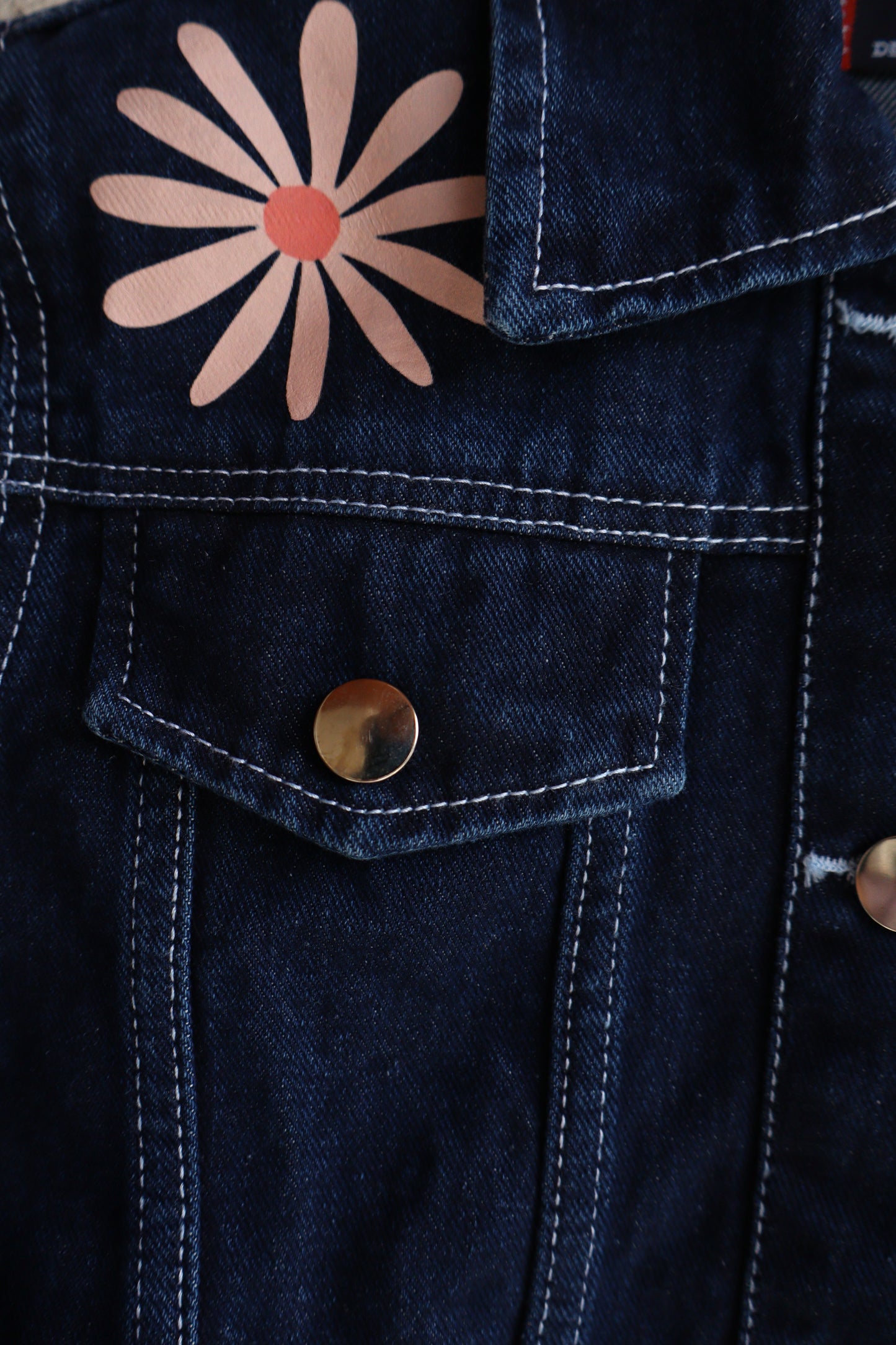 Floral Charm Dark Wash Denim Jacket