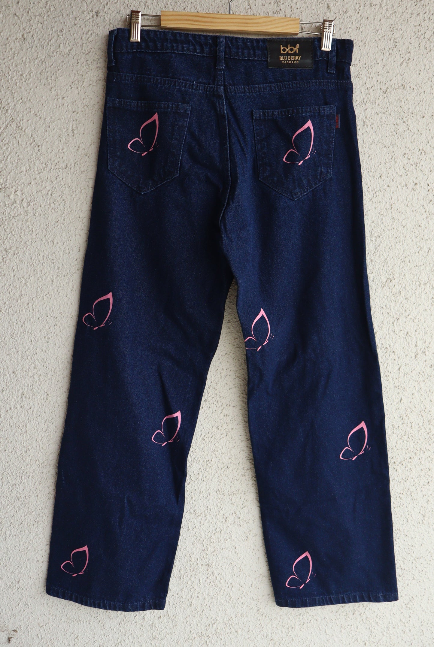 Trendy Pink Butterfly Wide Leg Jeans