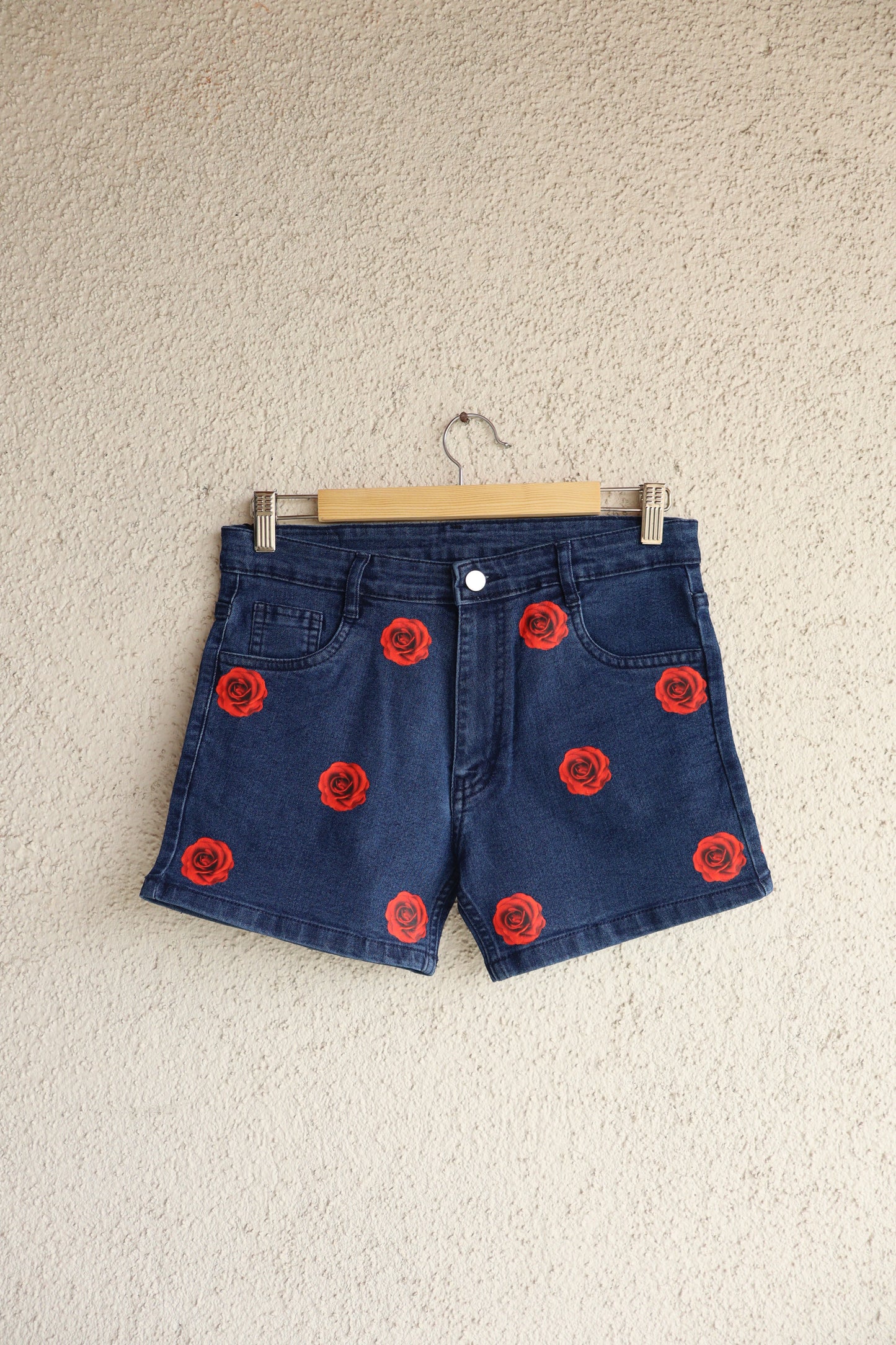 Rose Bloom Printed Denim Shorts