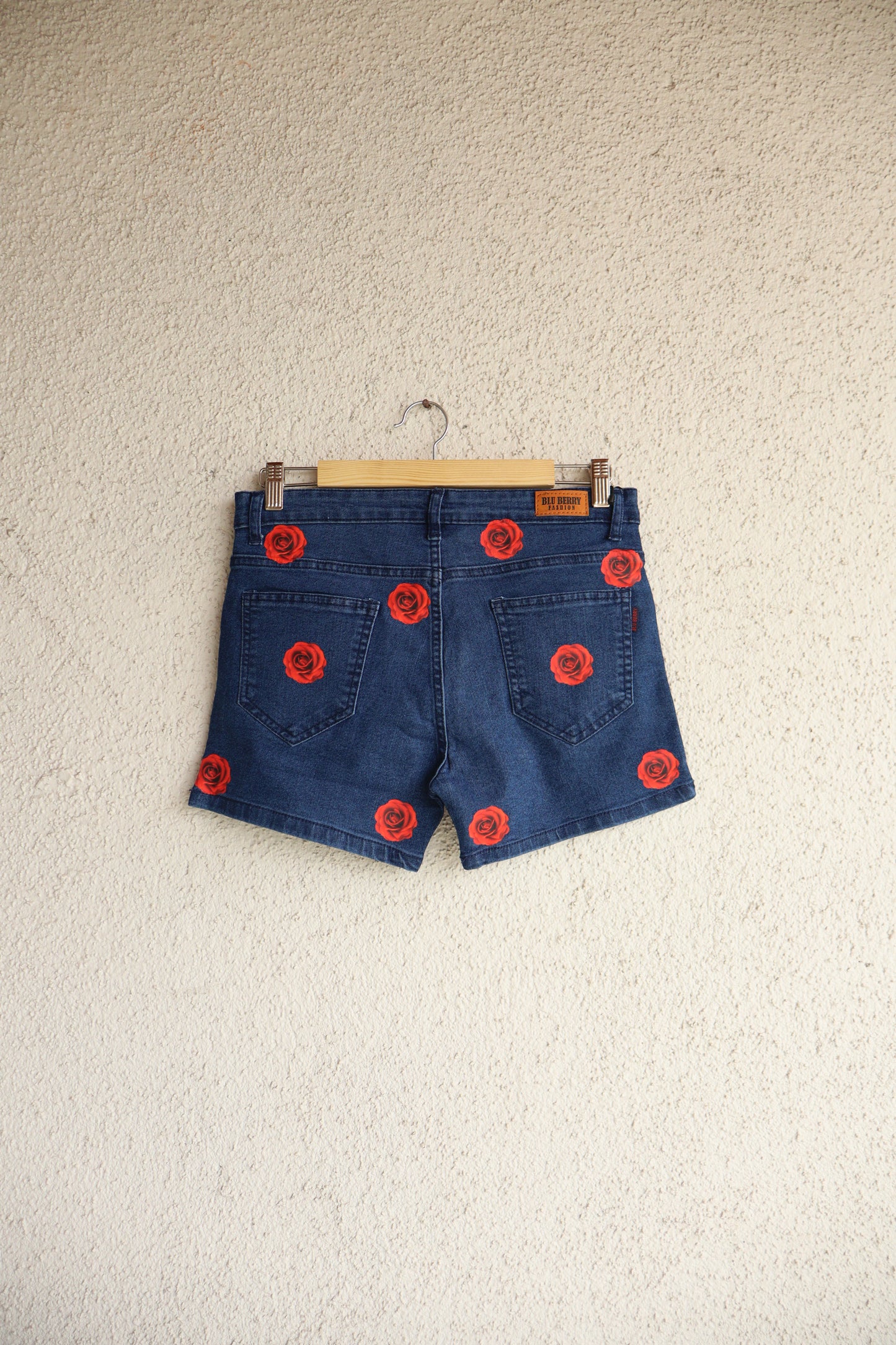 Rose Bloom Printed Denim Shorts