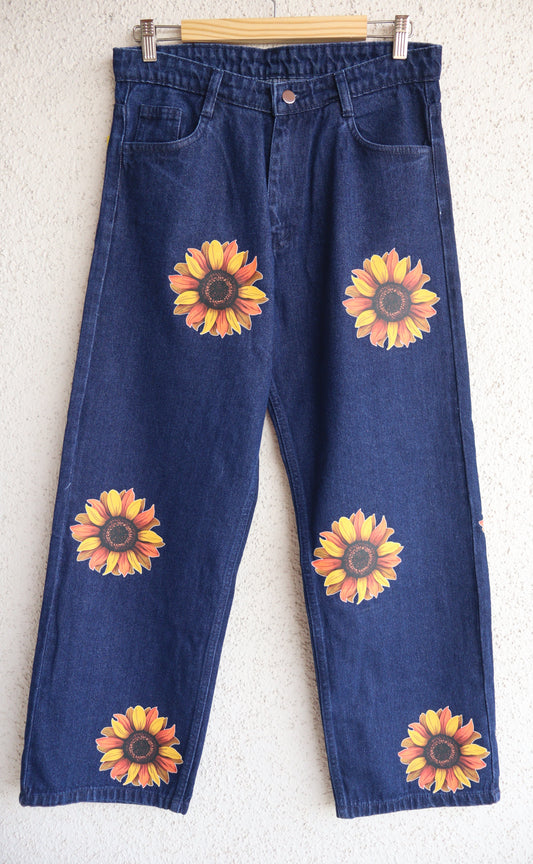 Trendy Sunflower Wide Leg Jeans