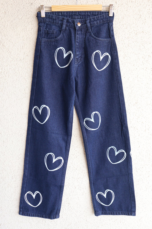 Trendy Heart Design Wide Leg Jeans