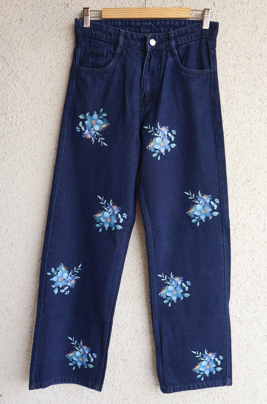 Trendy Blue Flower Jeans
