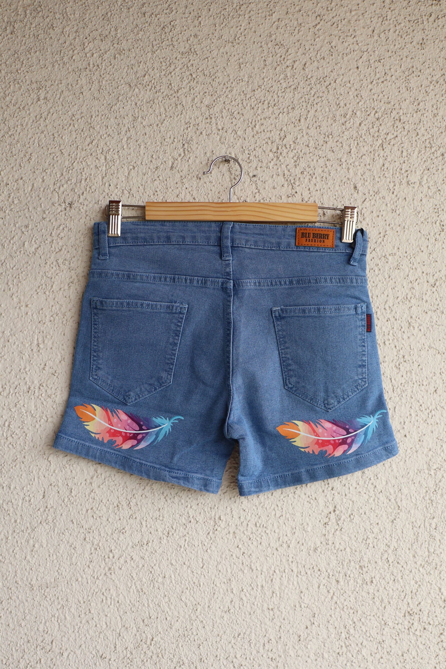 Multicolor Feather Denim Shorts
