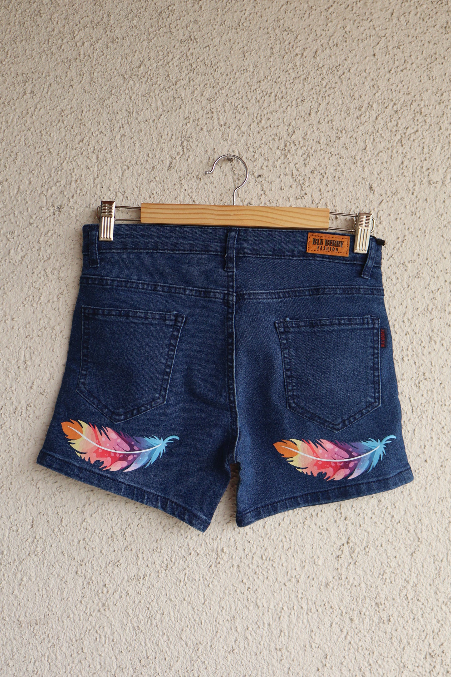 Multicolor Feather Denim Shorts