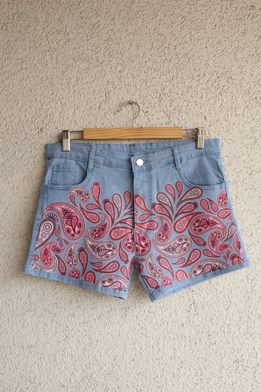 Trendy Mandala Printed Denim Shorts