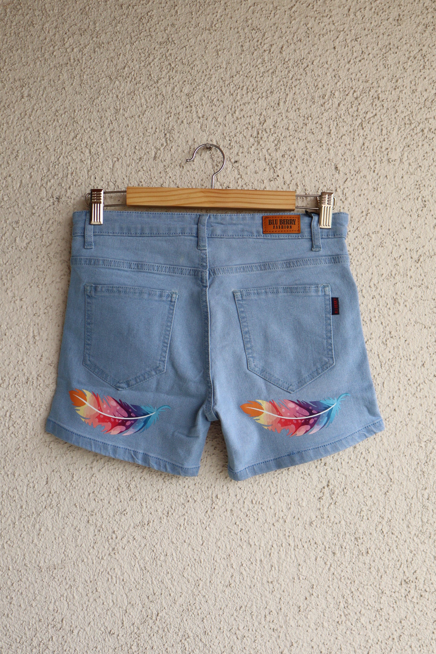 Multicolor Feather Denim Shorts