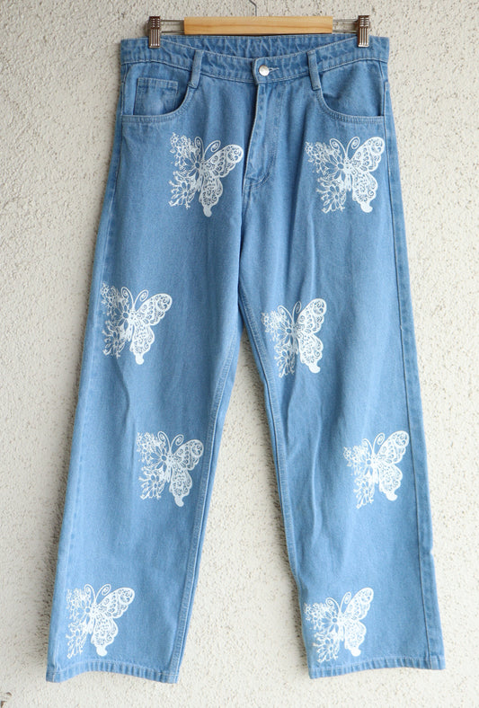 Mandala Butterfly Wide Leg Jeans
