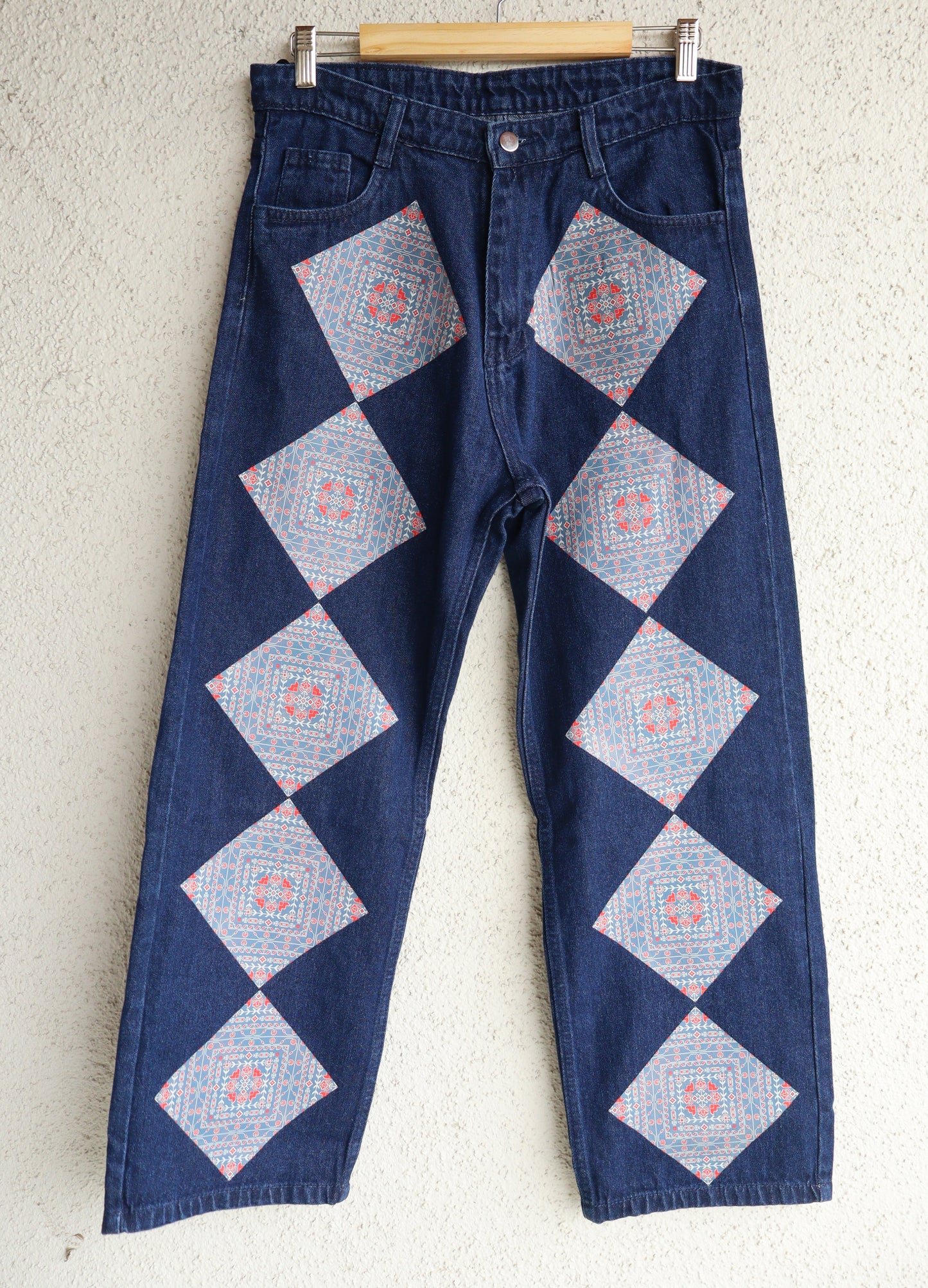 Trendy Embroidered Patch Wide Leg Jeans