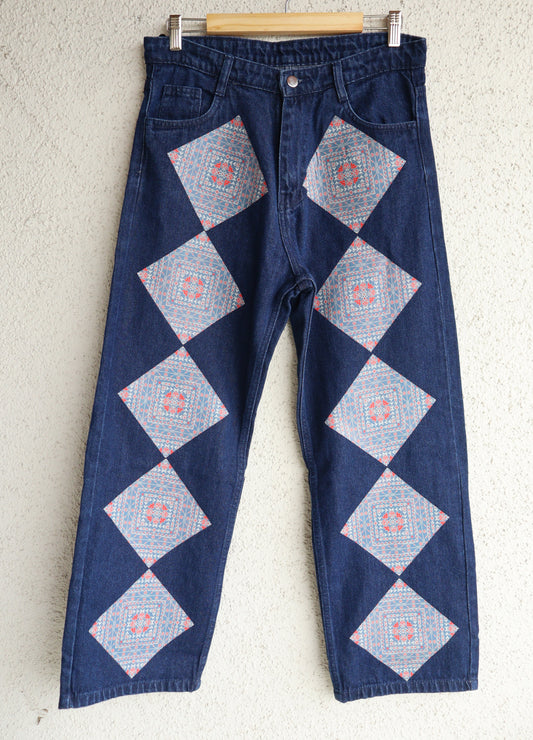 Trendy Embroidered Patch Wide Leg Jeans