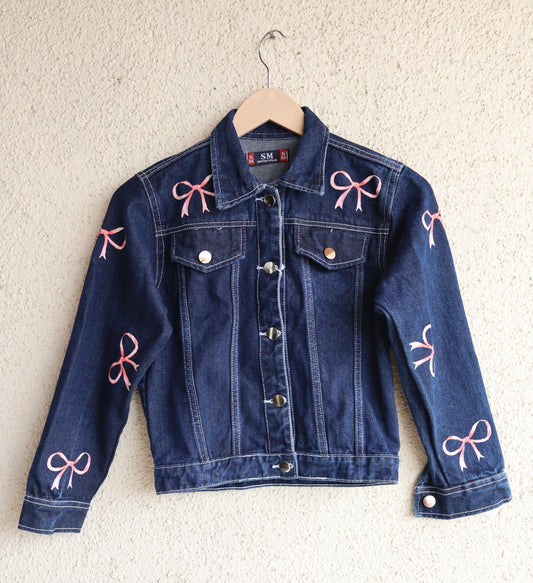 Trendy Pink Bow Denim Jacket