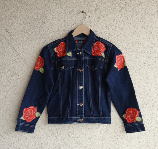 Midnight Rose Printed Denim Jacket