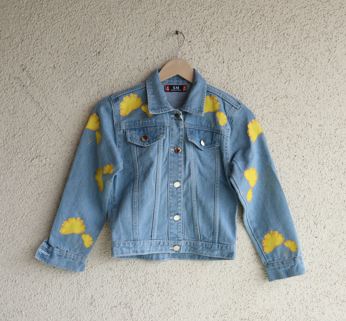 Yellow Bloom Printed Denim Jacket