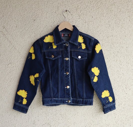 Yellow Bloom Printed Denim Jacket