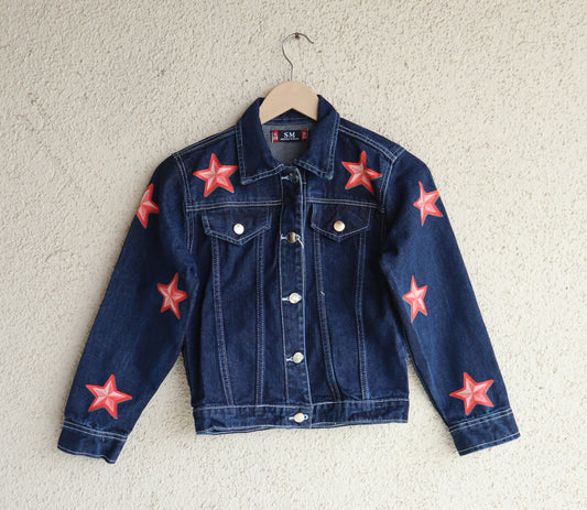 Trendy Red Star Denim Jacket