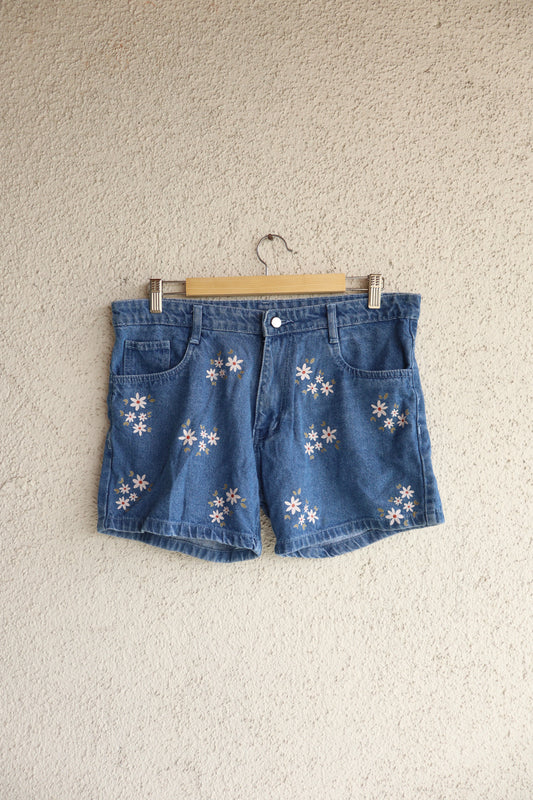 Pink Floral Denim Shorts